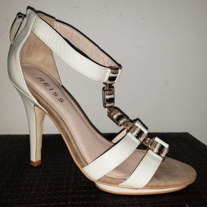 REISS 8.5 IVORY STILETTO T-STRAP OPEN TOE HEEL